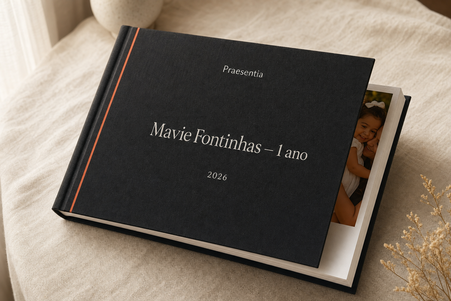 Álbum impresso Praesentia com capa personalizada Mavie Fontinhas — 1 ano